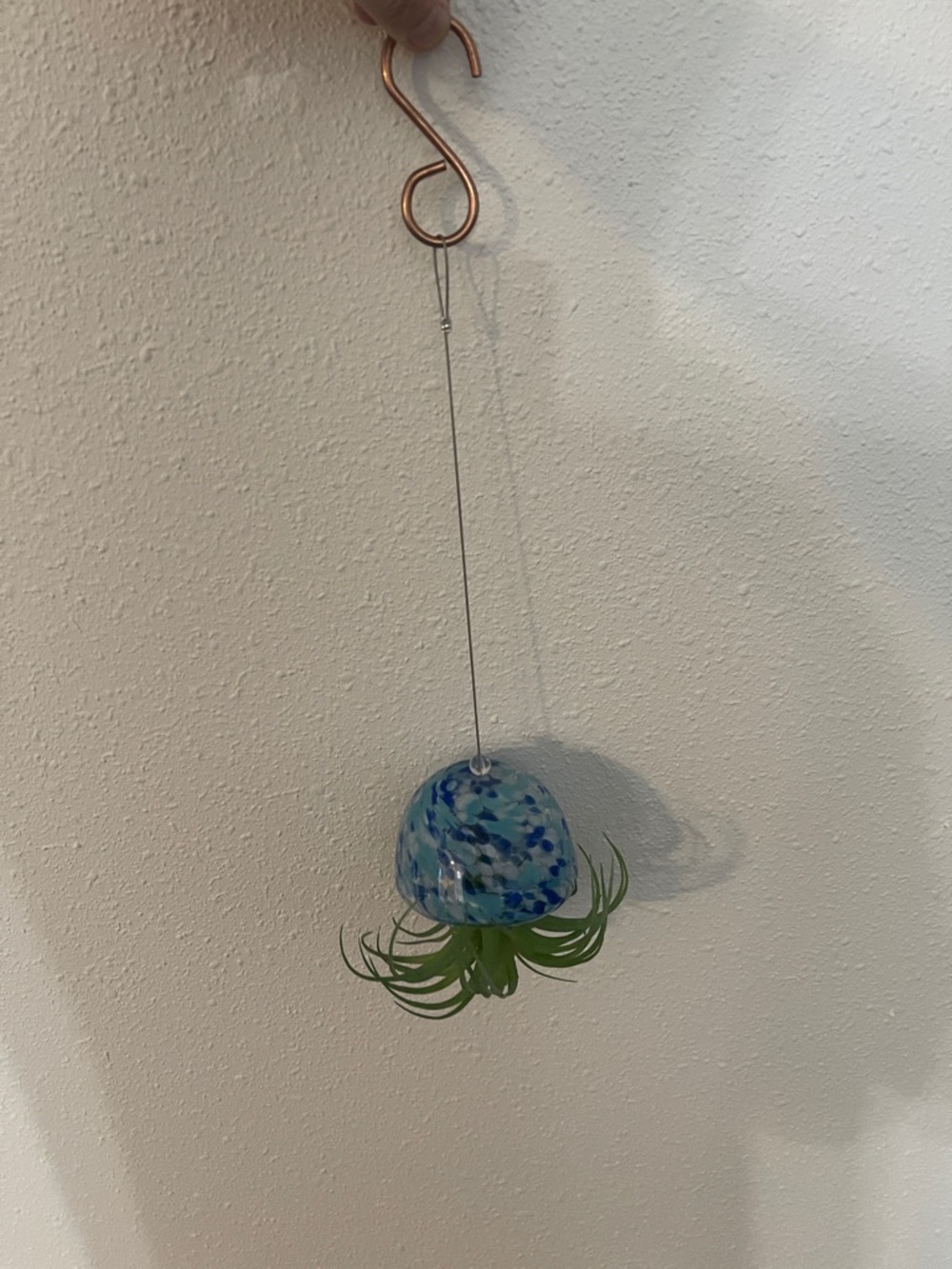 Handblown jellyfish Glass Hanging Planter - Blue Speckled